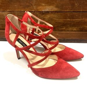 White House Black Market Suede Caged Heels 6.5